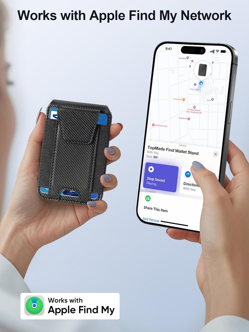 TopMade for Magsafe Wallet, Works with Apple Find My, Strongest Magnetic Wallet for iPhone 17/16/15/14/13/12 Series, Magnetic card holder with Adjustable Stand, 9 Cards Holder, Carbon Fiber Black - Image 2